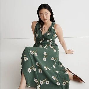 Madewell Green Floral Midi Dress